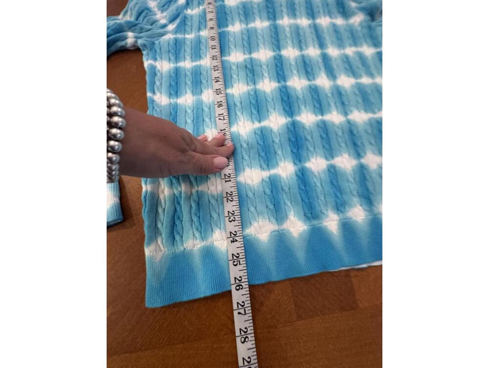 Talbots Blue and White Tie-Dye Cable Knit Sweater Large j-2 - Picture 5 of 7